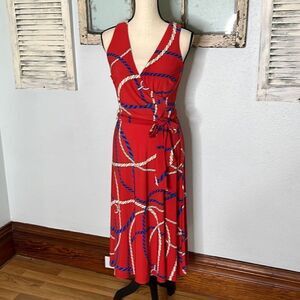 Ralph Lauren Womens Print Tie Waist Jersey Dress Sleeveless Hibiscus Size 0
